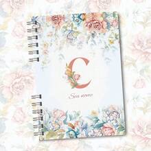 A5 Floral Pink And Blue Notebook Personalized With Initial Of The Alphabet - C - View 1