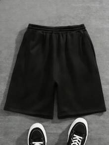 Plus Size Teens/Boys' Loose Solid Color Casual Shorts, Streetwear Style, Summer - Black - View 2