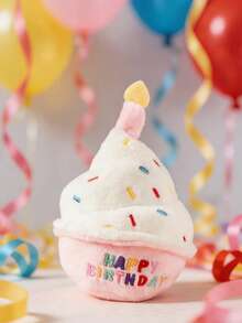 1个逼真生日蛋糕玩具，带音效，“生日快乐”刺绣，内置BB弹装置和沙沙作响的纸片，心形刺绣，3D生日蜡烛，生日派对拍照道具，宠物互动玩具，适合猫狗，生日/派对礼物 - 粉色 - 查看 6