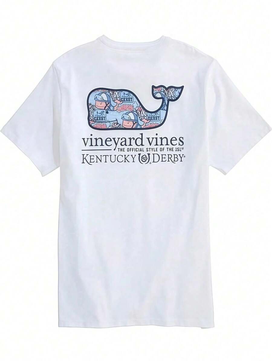 Men'sDerby Sticker Whale Fill Short-Sleeve Pocket Tee Pure Cotton T-Shirt - White - View 1