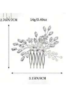 欧美风新娘头饰，手工仿珍珠玻璃水晶小发梳，适用于婚礼新娘发饰、派对新娘头饰、婚纱装饰、情人节配饰 - 銀色 - 查看 4
