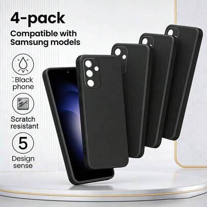 4-Piece Black Shockproof Protective Case, Compatible With Sams Ung Series. Mobile Phone Protection Cover, Shockproof Mobile Phone Case, Black Mobile Phone Case, Minimalist Mobile Phone Case, TPU Shockproof Mobile Phone Case, Waterproof, Anti-Drop And Scratch Resistant, Easy To Clean