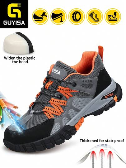 GUYISA Zapatos de anaranjados aislados, con protección anti-aplastamiento y anti-perforación, zapatos de trabajo funcionales y de moda con suela de goma, resistentes al desgaste, tallas grandes para hombres