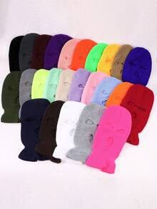 1 Stück einfarbige, lässige, 3-Loch Sturmhaube, unisex Straßen-Radfahren Winddichte Ohr- und Nackenwärmer Gesichtsmaske Beanie - Hut - Übersicht 2