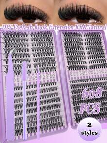 608pcs/Set High Capacity Individual False Eyelashes, 30D+40D And 60D+80D Curl Styles (8-16mm), Natural Look, Soft & Smooth, Reusable, Suitable For Travel, Daily Use, Wedding, Date, Party, Holiday - Perfect Christmas/New Year/Lash Gift Set - D - View 3
