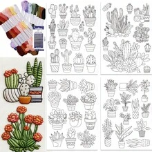 Cactus Embroidery Self-Adhesive Kit, Water-Soluble Stabilizer Embroidery Pattern Paper, Washable Stick Stitch Flower Paper - 2ST-b - View 12