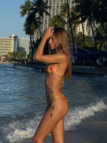 2026 Women's Beach Summer Swimsuit Set Random Print Spaghetti Strap Sexy Bikini , Summer Outfits,Elegant,Valentine's Day,Beach,Vacation,Carnival,Casual,Chic,Summer Outfits,Summer Holiday Outfits,Spring,Valentine Outfits For Women,Carnival. - 彩色 - 查看 7