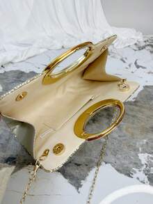 Women's Sequin Evening Clutch Bag, Sparkling Sequin Decor Square Handbag With Round Handle, Glamorous Shiny Tote Bag, Ideal For Pairing With Evening Gowns, Dresses, Cocktail Dresses For Formal Events, Parties, Weddings, Galas, An Excellent Holiday Gift For Women - Gold - View 10