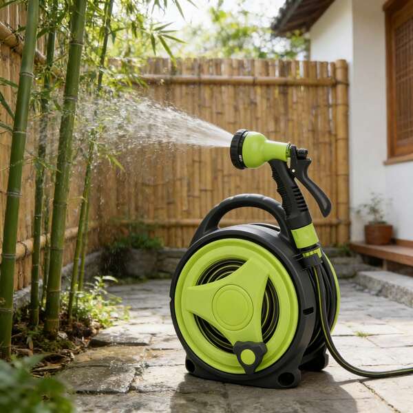 Portable Green Water Hose Reel High Efficiency 39.4FT Garden Hose With Spray Nozzle Heavy Duty Retractable Hose Reel For Yard Lawn Watering