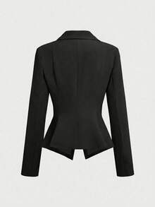 2pcs/Set Elegant Business Formal Suit Blazer + Slit Hem Skirt Outfit Black - Black - View 7