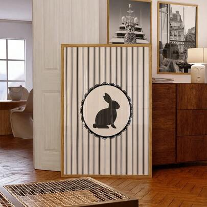 1pc Frameless Black And White Vintage Rabbit Wall Art Minimalist Bunny Poster Easter Decor Monochrome Aesthetic Cute Room Decor Prints For Wall Bedroom Dorm Essentials College Room Gift For Living Room, Apartment, Spring Home Decoration