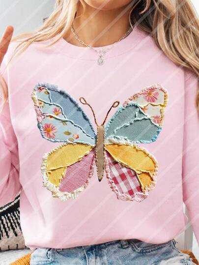 10-Inch Butterfly Patchwork Heat Transfer Stickers, Suitable For T-Shirts, Hoodies, Fabrics, Pillowcases, Bags, Clothing Decoration, Spring/Summer