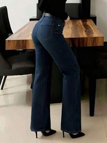 New Women Straight Leg Jeans, Loose Fit Casual Street Style Brand Relaxed Fit Jeans, Women Denim Pants And Clothing - 中等水洗 - 查看 3