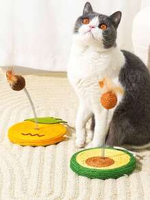 1件装全新益智趣味互动天然材质弹簧摇摆毛绒球羽毛云朵菠萝牛油果剑麻猫抓板摇摆玩具，悬挂式咀嚼清洁宠物玩具，适合所有犬猫，促进亲子互动，缓解焦虑，释放天性，无需电池 - 彩色 - 查看 2