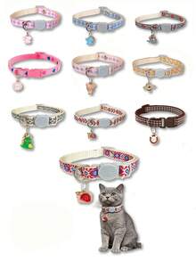 1pc Pet Collar With Embroidered Floral Pattern, Cartoon Pendant & Bell, Kitten/Puppy Neck Decoration Collar - Multicolor - View 1