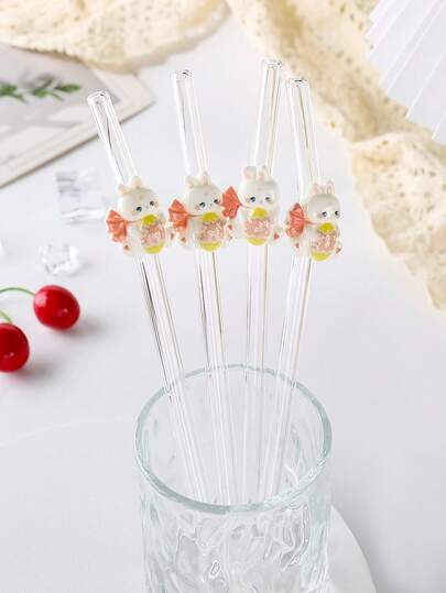 1pc Cartoon Easter Egg Rabbit Bent Glass Straw, Essential For Easter Holiday Parties, Suitable For Daily Coffee, Juice, Afternoon Tea And Cold Drinks, Creative Rabbit Egg Decoration Design, Practical Back To School Item, Ideal Gift For Valentine's Day/Birthday/Holidays, Suitable For Gifting To Partners And Friends