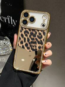 Rhinestone Leopard Print Electroplated Phone Case Compatible With IPhone 17/16/11/11 Pro/11 Pro Max/12/12 Pro/12 Pro Max/13/13 Pro/13 Pro Max/14/14 Pro/14 Plus/14 Pro Max/15/15 Pro/15 Plus/15 Pro Max Protective Cover - Multicolor - View 3