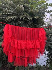 Váy cưới kiểu Lolita nhiều lớp ren xếp tầng kiểu Âu và Mỹ, váy lót xếp ly kiểu công chúa. - Đỏ - Xem 3