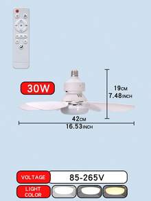 40W Dimmable LED Ceiling Fan With Remote Control, E27 Socket, Suitable For Bedroom & Living Room, 6 Blades, 3 Wind Speeds, Timer Function - White - View 12