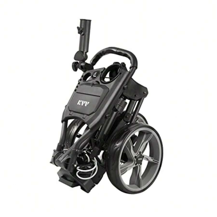 KVV 3 Wheel Golf Push Cart Ultra Lightweight Smallest Folding Size New-Version Scorecard Holder - Carbón - Ver 1