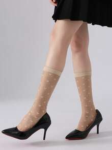 1/2/3/6双装心形印花薄纱中筒袜，轻盈透气，甜美又不失个性，日常及约会皆宜。 - 彩色 - 查看 7