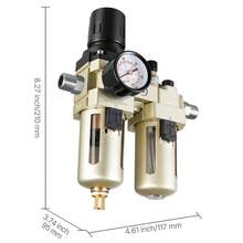 Air Compressor Filter Regulator Lubricator (FRL), 3/8" NPT Air Compressor Water Separator, Semi-Auto Drain Air-Drying System With 5μm Brass Filter Element, 145PSI Max Working Pressure, Poly Bowl - Double Unit 3/8 Npt 5UM - View 10