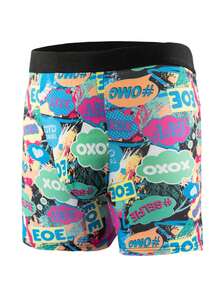 3条/套 男士时尚图案长款平角内裤，涂鸦风格透气舒适高弹长款平角泳裤，运动短裤，新奇男士内裤，骑行短裤 - 彩色 - 查看 7