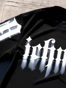 1 pieza Conjunto de camiseta y pantalones cortos casuales para hombres con estampado de letras, estilo de verano, adecuado para uso diario - Negro - Ver 3