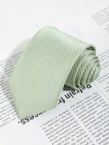 1 Set/1pc Men's Fashion Solid Striped Mint Green Necktie, Bow Tie, Pocket Square 3-Piece Set, Ideal For Weddings, Ceremonies, Formal Occasions, Parties, Gifting,Festival,Graduation Gift - A - View 9