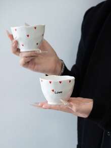 1个/2个可爱卡通爱心蝴蝶结手柄陶瓷杯，适合家庭聚会、早餐牛奶、下午茶咖啡，节日礼物、生日礼物 - 不規則手握杯 - 查看 17