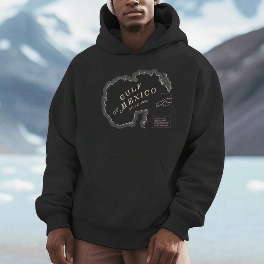 Sudaderas deportivas para hombres, camisetas y camisetas sin mangas, regalo para novio, sudadera con mapa del Golfo de México, camiseta gráfica de algodón negro para hombres - manga corta, algodón, camiseta casual de verano, lavable a máquina, cuello redondo, tela microelástica - Negro - Ver 1