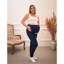 Kit 2 Legging gestante calça grávida maternidade suplex alto conforto sustentação barriga cós alto - Azul Marinho - Visão 1