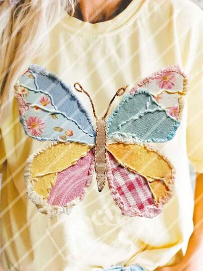 Spring And Summer Patchwork Butterfly DIY Iron-On Heat Transfer Sticker Decal Patch, Suitable For T-Shirts, Sweatshirts, Fabric, Pillowcases, Bags And Clothing Decoration, 10inch