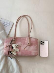 Dedoo Women's Fashionable Retro Denim Plaid Tote Bag, Adorned With A Delicate Pony Charm. - Pink - View 10