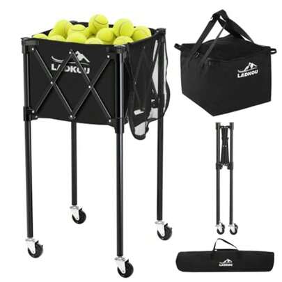 Extra Large Tennis Ball Hopper Holds 200 Balls Foldable Tennis Ball Basket with Wheels and Removable Bag Lightweight Pickleball Caddy Cart for Baseball/Softball for Training/Teaching