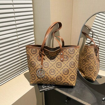 1pc Letter Decor Metal Hardware PU Tote Bag, Large Capacity Women Bag