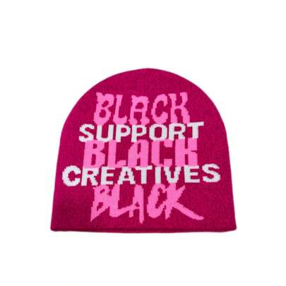 1pc Black Jacquard Knit Beanie Hat, Personalized Street Style Skull Cap, Unisex, Suitable For Casual Daily, Outdoor Sports, Also As Holiday Gift