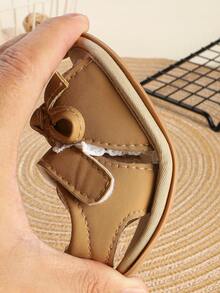 1 Pair Girls' Bow Hook And Loop Design Flat Casual Versatile Princess Style Fashion Sandals, Suitable For Summer - Apricot - View 7