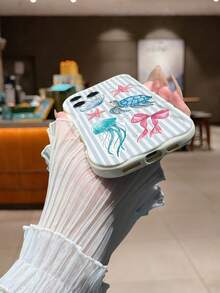 奶油色波浪条纹海洋元素彩绘防摔手机壳，兼容/Galaxy/兼容 - 彩色 - 查看 6
