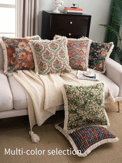 1件花卉提花枕套，复古美式乡村风格，适用于客厅沙发装饰，可拆卸可水洗，适合客厅、卧室、阳台、花园、户外、汽车装饰（多种颜色可选）