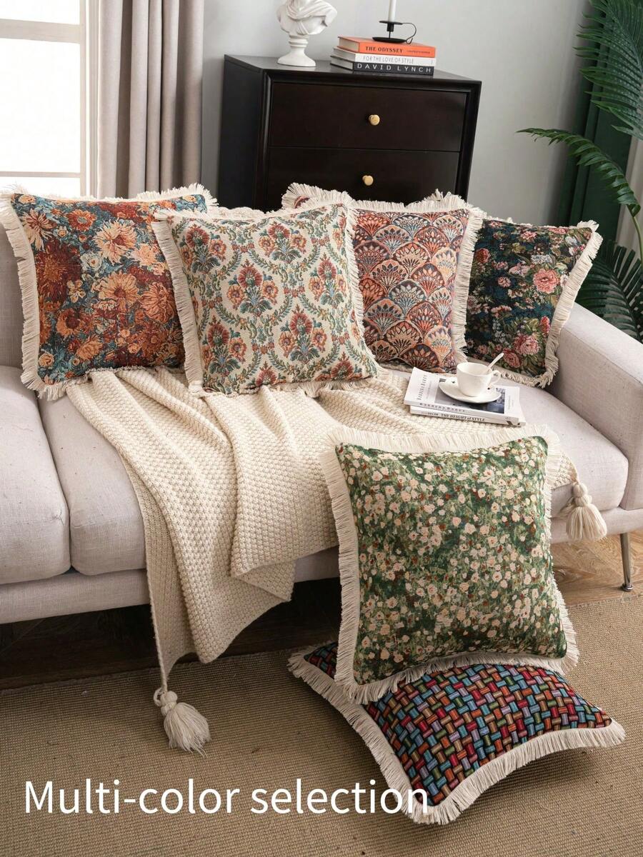 1 pieza Funda de almohada de jacquard floral, estilo vintage americano country para decoración de sala de estar y sofá, extraíble y lavable, adecuada para sala de estar, dormitorio, balcón, jardín, exterior, decoración de automóvil (selección de multicolor) - Multicolor - Ver 1