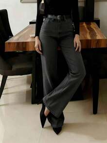 New Women Straight Leg Jeans, Loose Fit Casual Street Style Brand Relaxed Fit Jeans, Women Denim Pants And Clothing Spring - 灰色 - 查看 5