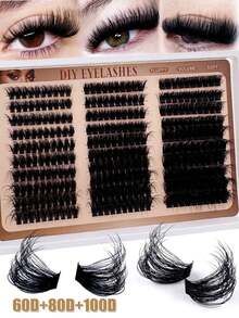 60D+80D+100D/100D+120D+160D/160D+200D+300D 3D浓密睫毛簇 300/240/170根 俄罗斯睫毛嫁接套装 D型卷翘睫毛簇套装 10-18MM DIY睫毛嫁接，单根睫毛簇，多种款式，自然妆效，可重复使用，纤细柔软 DIY睫毛嫁接，睫毛簇，单根睫毛，假睫毛 - D - 查看 12