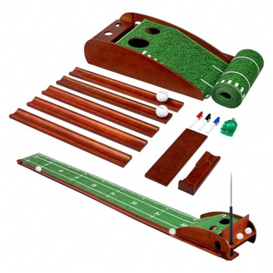 Putting Green Indoor with Automatic Ball Return Golf Putting Mat with Putter Holder 2 Golf Balls Marking Tool and Storage Portable Golf Training Aid and Gift for Men Home Office - Verde - Ver 1