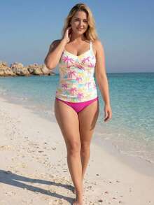 2026 Backless Cross-Tie Deep V Push Up Swimsuit, Adjustable Thin Straps, Ruched Tummy Control Slimming, Plus Size Sexy Curvy Fit - 彩色 - 查看 3