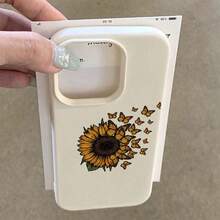 1 pieza Funda de teléfono con patrón de girasol y mariposa de material TPU compatible con iPhone 17 Pro Max/17/16 Pro Max/15/13/12/11, S20 FE/A15/S24/A55, Redmi Note 11/12/13 Pro, cobertura completa, protección suave anti-caídas - Blanco - Ver 3