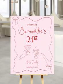 个性化粉色蝴蝶结欢迎牌 - 可定制文字和日期，优雅的粉色和金色婚礼、生日、迎婴派对、圣餐礼、订婚、退休派对装饰 - 易于悬挂的塑料欢迎牌，婚礼装饰、活动装饰、家居装饰客厅装饰，2026 年系列 - 彩色 - 查看 5