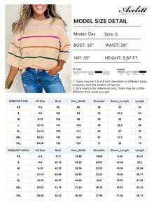 Acelitt Colorblock Striped 3/4 Sleeve Off Shoulder Casual Knit Top, Suitable For All Seasons - Apricot - View 5