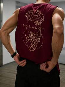 GRDR 男士夏季印花圆领休闲背心 - 酒紅色 - 查看 2