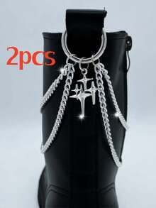 1/2 件可拆卸金属蝴蝶结链流苏星装饰适用于靴子、帆布鞋、运动鞋、DIY 穿孔鞋配件，也适用于包袋和服装装饰 - 銀色 - 查看 14